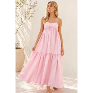 Amanda Uprichard Sima Maxi Dress XS Pink Cotton Tiered Sundress Romantic Barbie
